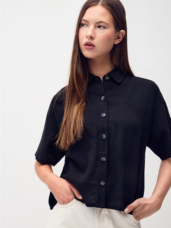 twik Tops - ☀️Twik Simons Soft Jersey Button Front Shirt Size XL Black Collared ECOVERO Top